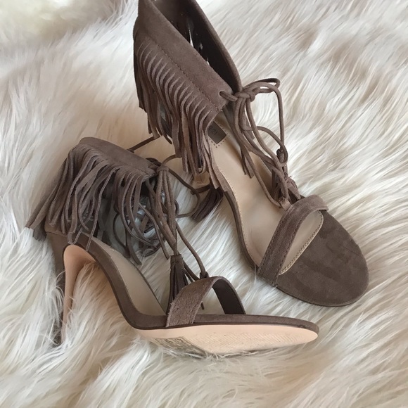 Tan Suede Fringe Tassel Heels - Picture 5 of 6